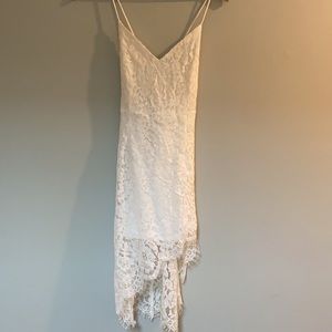 Asymmetrical-Hem White Lace Corset Party Dress